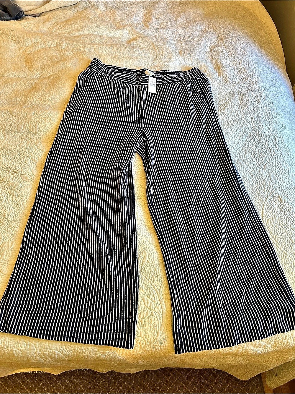 Lou & Grey D346 CLOUD Striped Wide Leg Pants in Black & White XL NWT